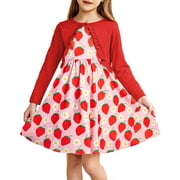 Oudiya Toddler Little Girls Dress and Cardigan 2 Piece Sets Floral Print Sleeveless Sundress and Long Sleeve Shrugs Casual Sets for Kids 2-6Y